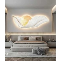 Crystal Feather Yellow Moon Wall Painting With Led Light 50*150 Cm